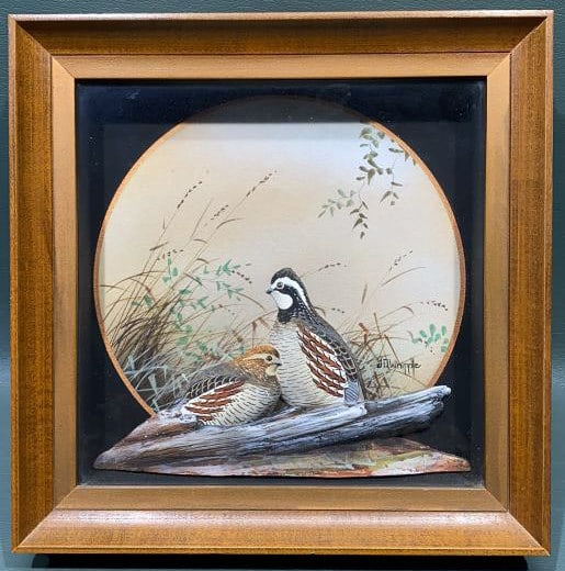 JOSEPH Q WHIPPLE PAIR OF QUAIL DIORAMA: SOLD BY ABERCROMBIE & FITCH