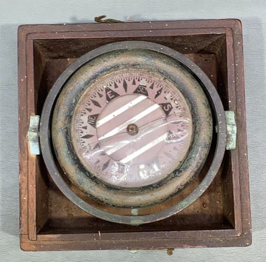 SHIP COMPASS IN BOX: ~