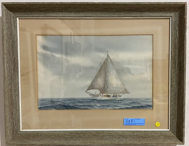 TED HANKS WATERCOLOR OF SAILING VESSEL: ~