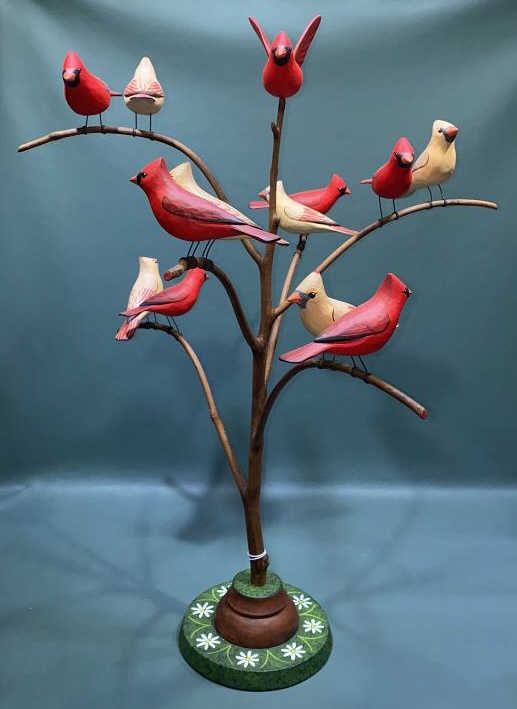 M.K. SCHEEL TREE W/ CARDINALS: ~