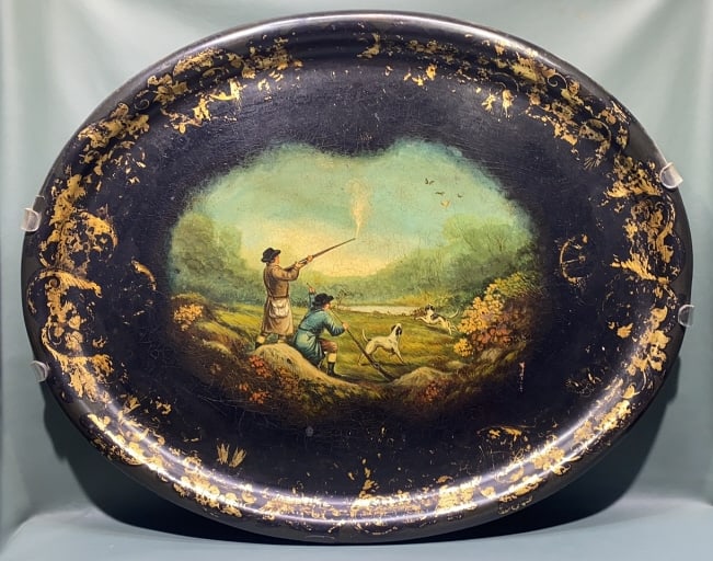 LARGE TOLE PAINTED PAPERMACHE TRAY: 31" X 24"