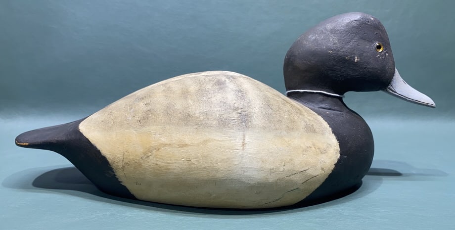 FLAT BOTTOM BLUEBILL DECOY BRANDED "LJR": ~