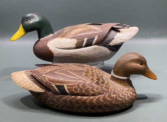BILL STALLINGS 1983 PAIR MINI MALLARD DECOYS: ~