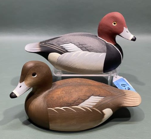 PAIR BARRY FUCHS MINI REDHEAD DECOYS: ~