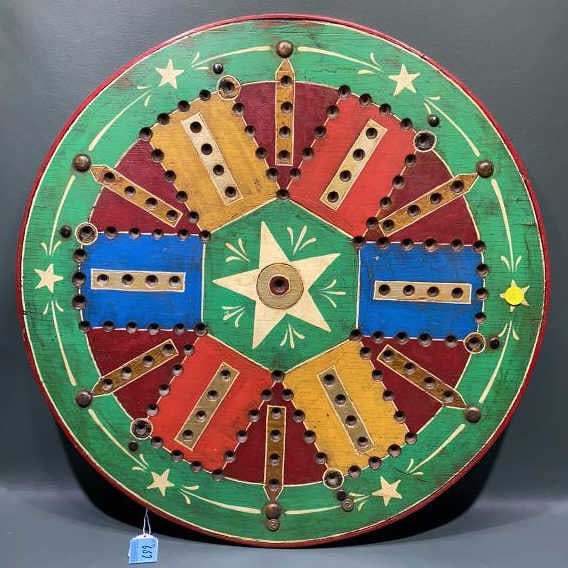 PAINT DECORATED GAME BOARD: 22 1/4" DIA.
