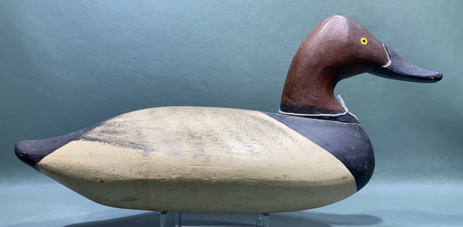JIM CURRIER CANVASBACK DRAKE IN ORIGINAL PAINT: DECOY WAS NEVER RIGGED