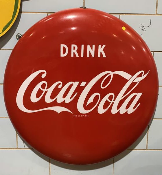 LARGE COCA COLA "BUTTON" METAL SIGN: 36" IN DIAMETER