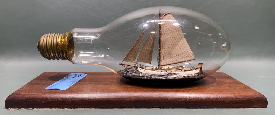 SHIP MODEL IN AN ANTIQUE LIGHT BULB: ~