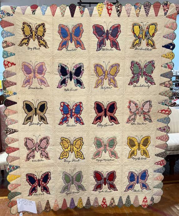 ANTIQUE BUTTERFLY QUILT W/ SIGNATURES: 68" x 86" - #5