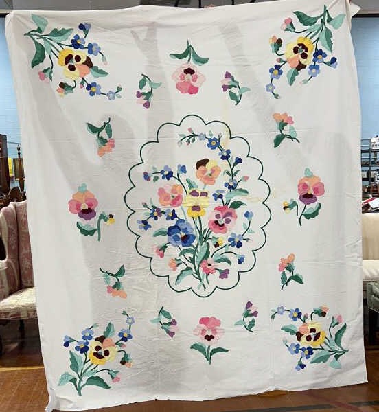 PANSY QUILT TOP BY MARY AGNES HANGLEY O'MEARA: QUILT TOP ONLY - UNFINISHED - 80" x 95" - #2