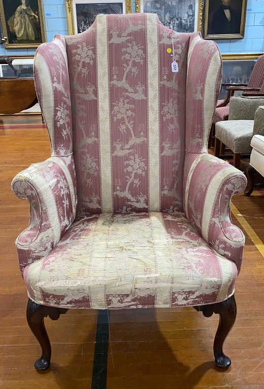 SAYBOLT CLELAND QA MAHOGANY WING CHAIR: ~