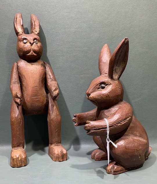 2 CARVED WOOD FOLK ART RABBITS (1 of 6)