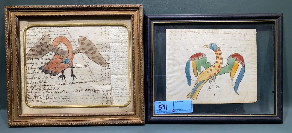 2 FRAMED EARLY PAINTED EPHEMERA PIECES (1 of 5)