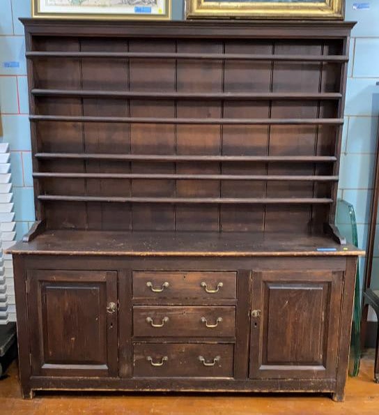 ANTIQUE 2 PC PINE PEWTER CABINET (1 of 8)