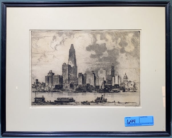 OTTO KUHLER ETCHING "BUSY BALTIMORE": 20" X 16"