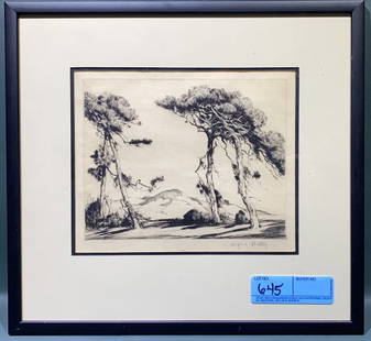 ALFRED HUTTY ETCHING "LOBLOLLY PINES": 14 1/2" X 13 1/2"