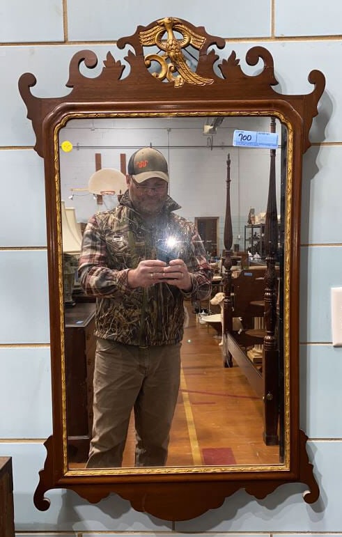 SOLID MAHOGANY CHIPPENDALE MIRROR W/BIRD (1 of 3)