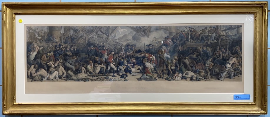 CHAS W SHARPE ENGRAVING "THE DEATH OF NELSON": IN QUALITY GOLD FRAME ~ 55" X 23 1/2"