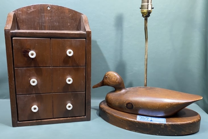 HANGING CABINET & DECOY LAMP: CABINET 16" X 10"