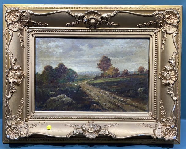 ANTIQUE OIL ON CANVAS OF PASTURE SCENE (1 of 5)