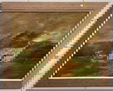 ERNEST ALBERT LAND OIL ON BOARD OF FARM SCENE: AFRICAN AMERICAN FARM SCENE ~ 31" X 25"