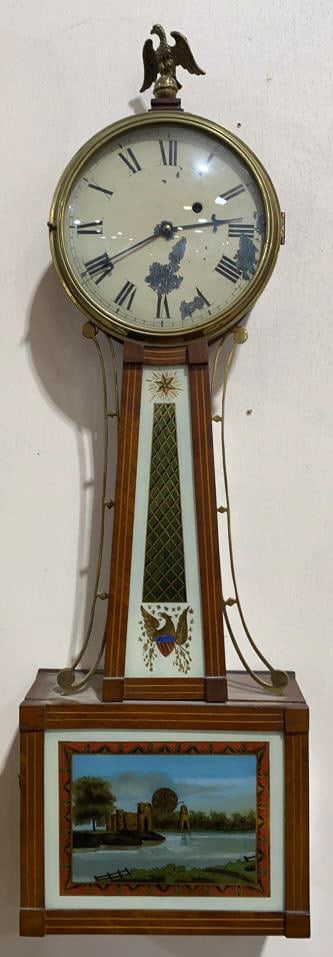 ANTIQUE BANJO CLOCK W/REVERSE PAINTED PANELS (1 of 6)