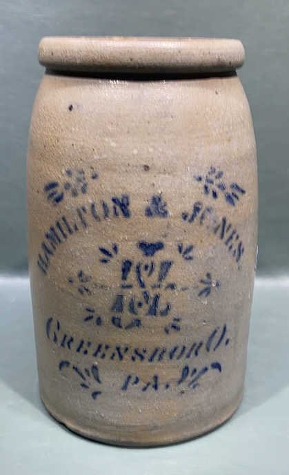 HAMILTON & JONES GREENSBORO PA STORE CROCK: 9 3/4" TALL