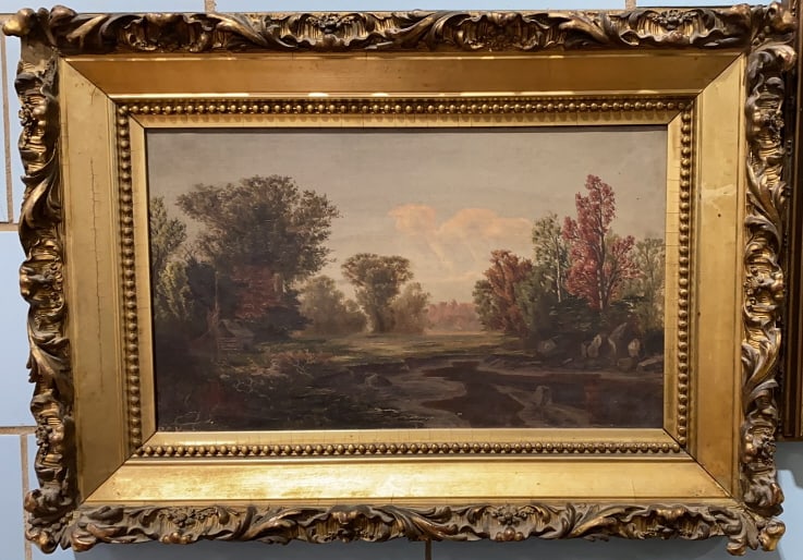FRANKLIN KESTLER OIL ON CANVAS OF CABIN: 28" X 20"
