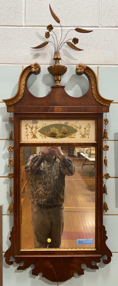 INLAID MAHOGANY CHIPPENDALE MIRROR (1 of 6)