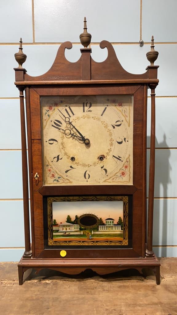 ELI TERRY PILLAR & SCROLL CLOCK W/REVERSE PAINTING (1 of 9)