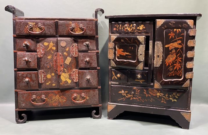 2 PAINT DECORATED ORIENTAL DOLL CHESTS (1 of 6)