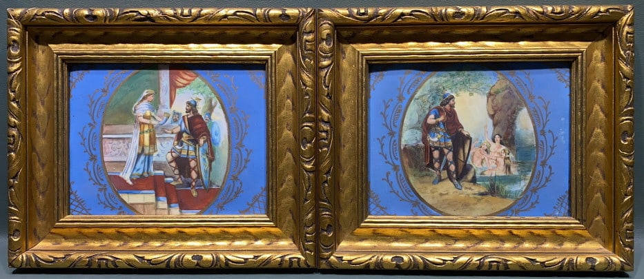 PR PAINTED PORCELAIN PLAQUES IN GOLD FRAMES (1 of 3)