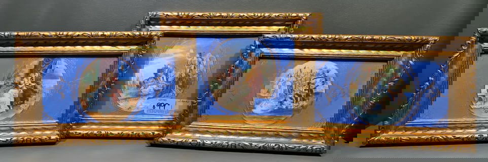 3 PAINTED PORCELAIN PLAQUES IN GOLD FRAMES (1 of 5)
