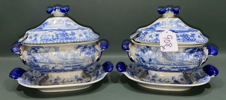 PR SMALL BLUE & WHITE TUREENS W/UNDER PLATES (1 of 7)