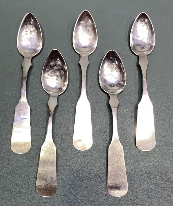 5 J DRAPER COIN SILVER TEASPOONS ~ DELAWARE (1 of 4)