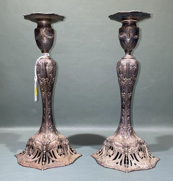 PAIR STERLING ORNATE CANDLESTICKS (1 of 6)