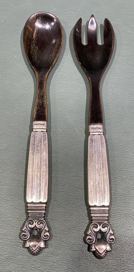 SMALL GEORG JENSON STERLING HANDLE SALAD SET (1 of 3)