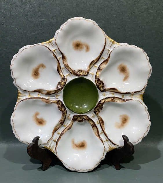 ANTIQUE LIMOGES HAND PAINTED OYSTER PLATE (1 of 4)