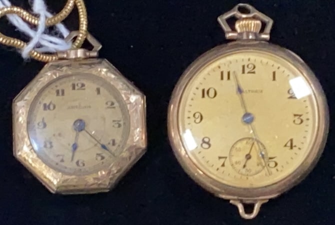 WALTHAM & ENICAR LADIES POCKET WATCHES: SMALL ONE IS MARKED GOLD FILLED