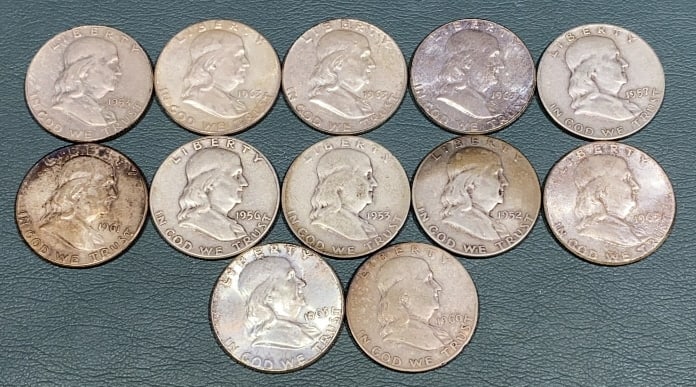 12 BEN FRANKLIN SILVER HALF DOLLARS (1 of 4)