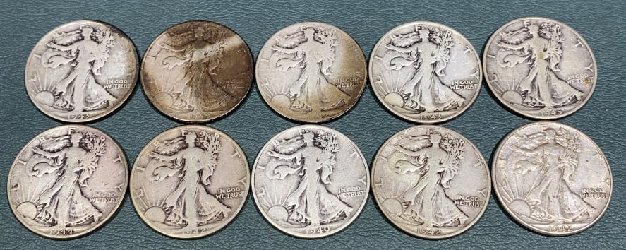 10 WALKING LIBERTY SILVER HALF DOLLARS (1 of 7)