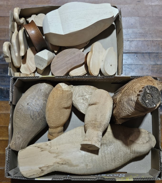 2 BOXES OF UNFINISHED DECOY BLOCKS & BASES: ~