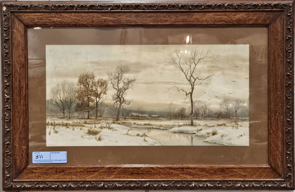 WILLIAM C BAUER WATERCOLOR OF A HUNTER (1 of 3)