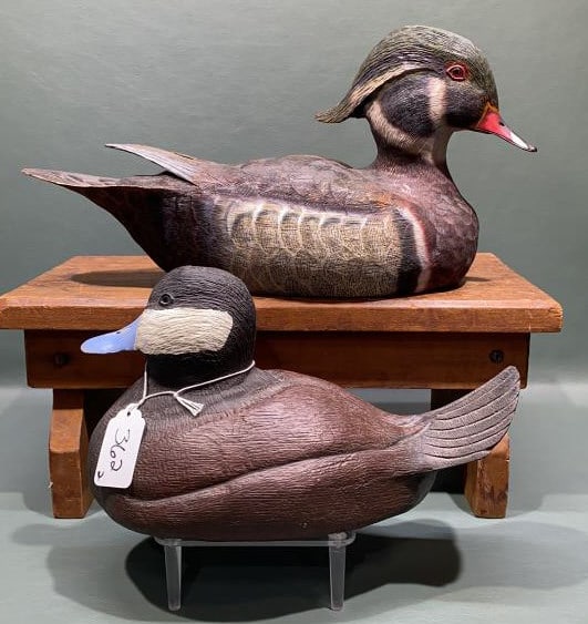 2 BILL TOOTHILL DECOYS RUDDY DUCK & WOOD DUCK: 13" LONG