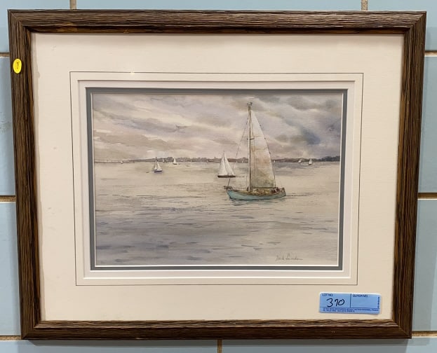 JACK FANCHER WATERCOLOR OF SAILING BOATS: 22" x 18"