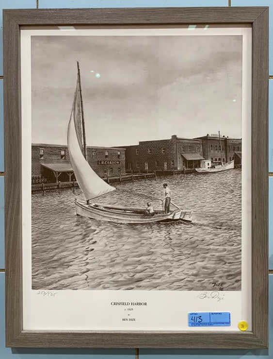 BEN DIZE "CRISFIELD HARBOR" C. 1925 PRINT: ~