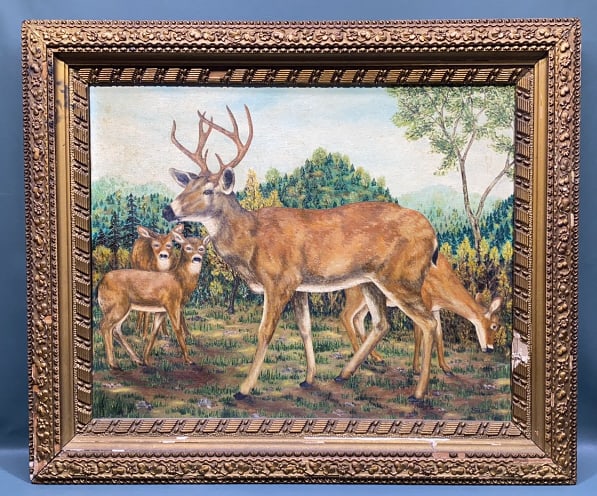 OIL ON BOARD OF DEER SIGNED SASSE: 25" x 21?