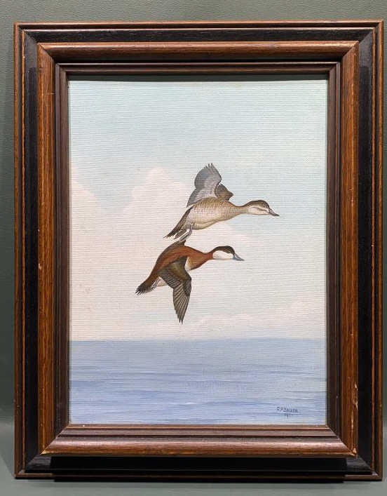 RA KNUTH OIL ON BOARD OF RUDDY DUCKS: 15 1/2" x 12 1/2?
