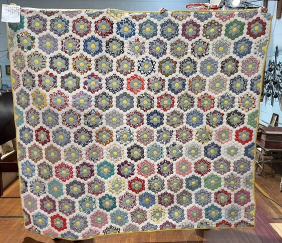 GRANDMOTHER'S FLOWER GARDEN BY MARY AGNES HANGLEY: 93" X 82 1/2"