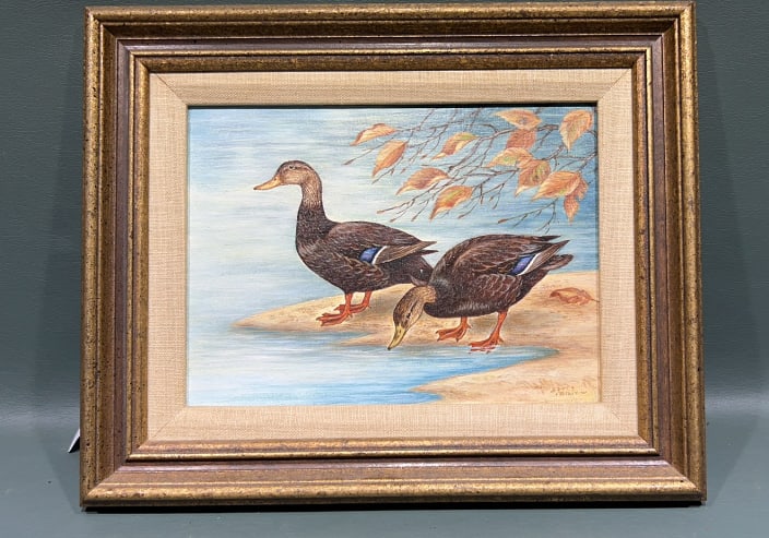 MARGARET BLAIR OIL ON BOARD OF BLACK DUCKS (1 of 4)